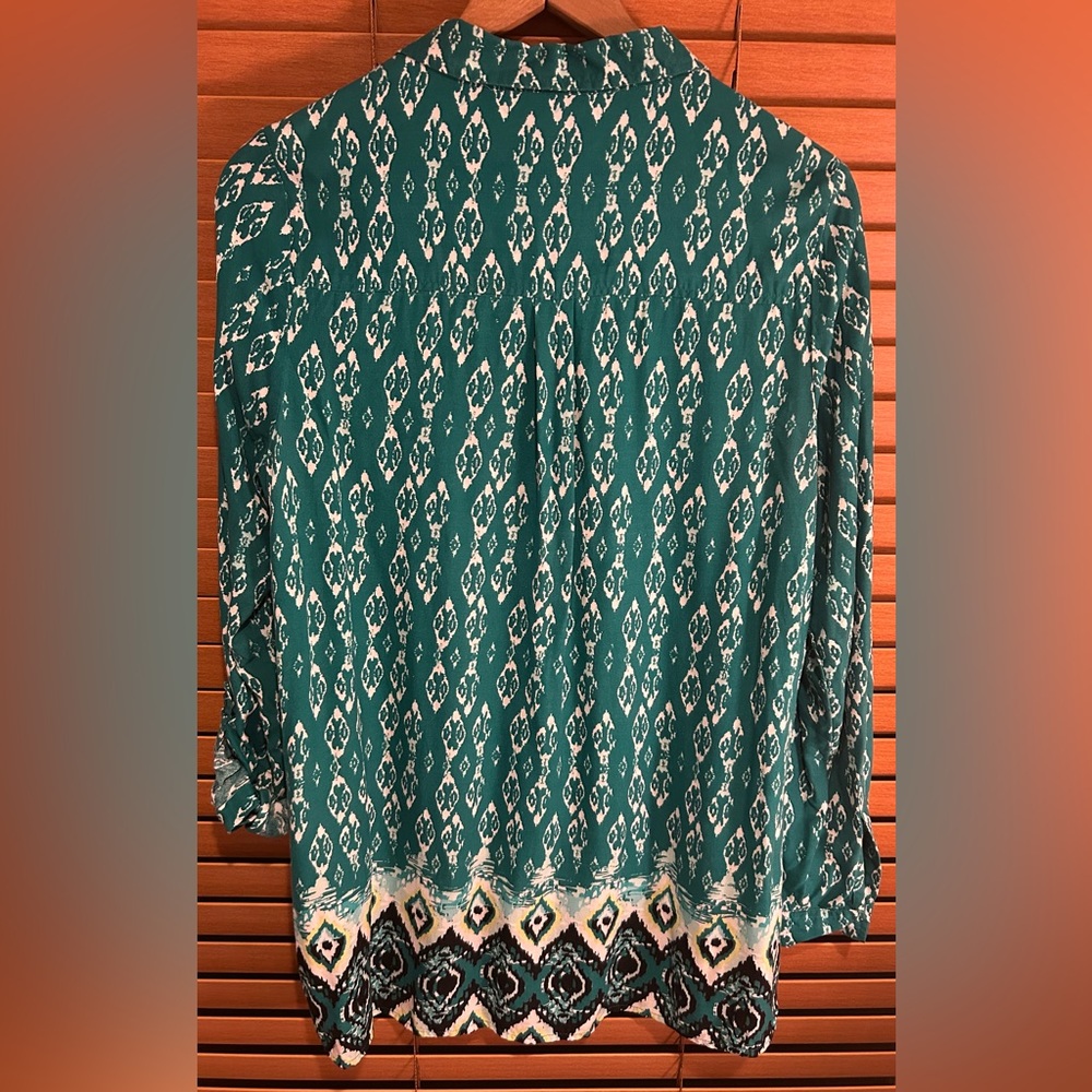 🔥 Gorgeous New Directions Teal and White Long Blouse size XL - Picture 9 of 12